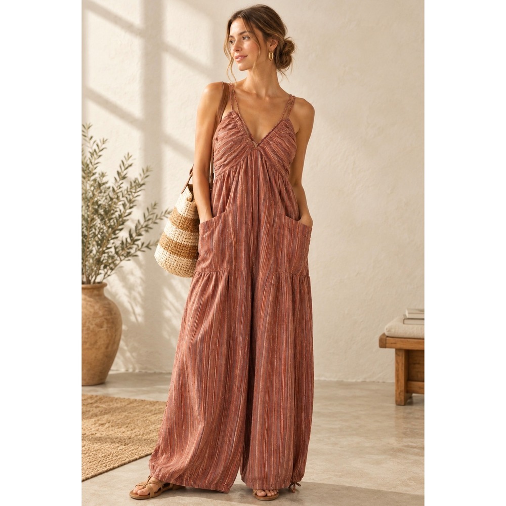 Cupshe Terracotta Wide Leg Jumpsuit Open Back Medium NWT Resort Beach Vacation